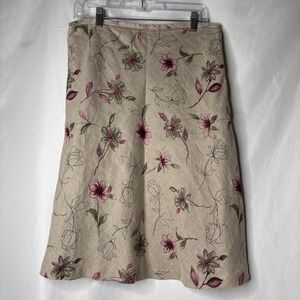 Kate Hill Women's 12 Linen Khaki Beige Floral Career Skirt